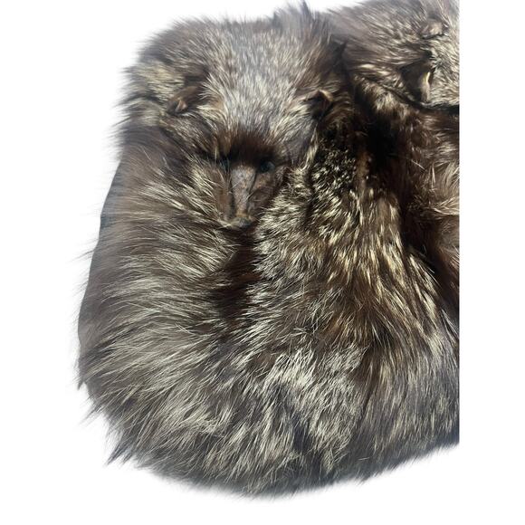 1940's-1950's Vintage Double Brown Silver Fox Hand Muff Bag Fur - Picture 3 of 12
